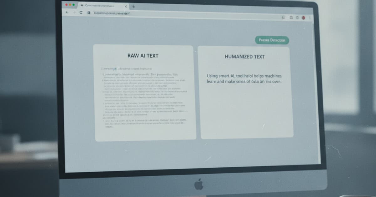 Phrasly AI interface showing text being humanized with an AI detection score indicator