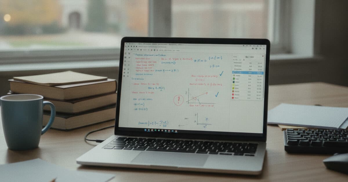 Gradescope grading interface on a laptop showing a STEM assignment being reviewed with digital annotations