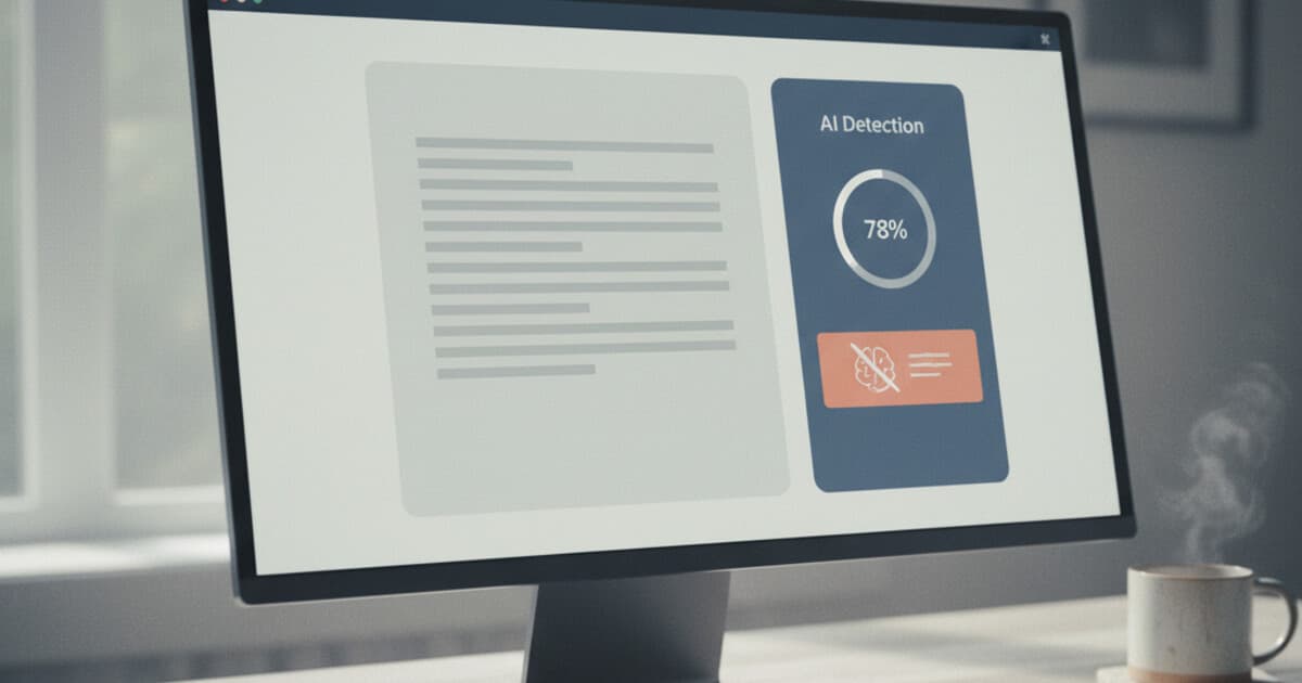 Grammarly document editor showing an AI detection score panel flagging AI-generated content