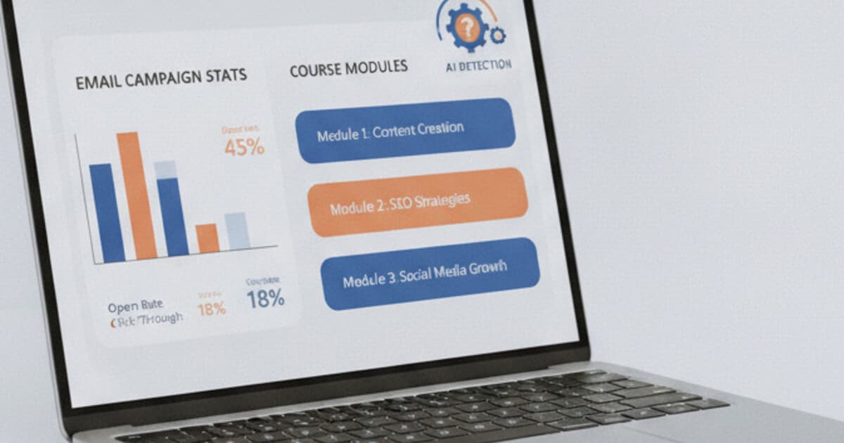 Kartra marketing platform dashboard with an AI writing detection question
