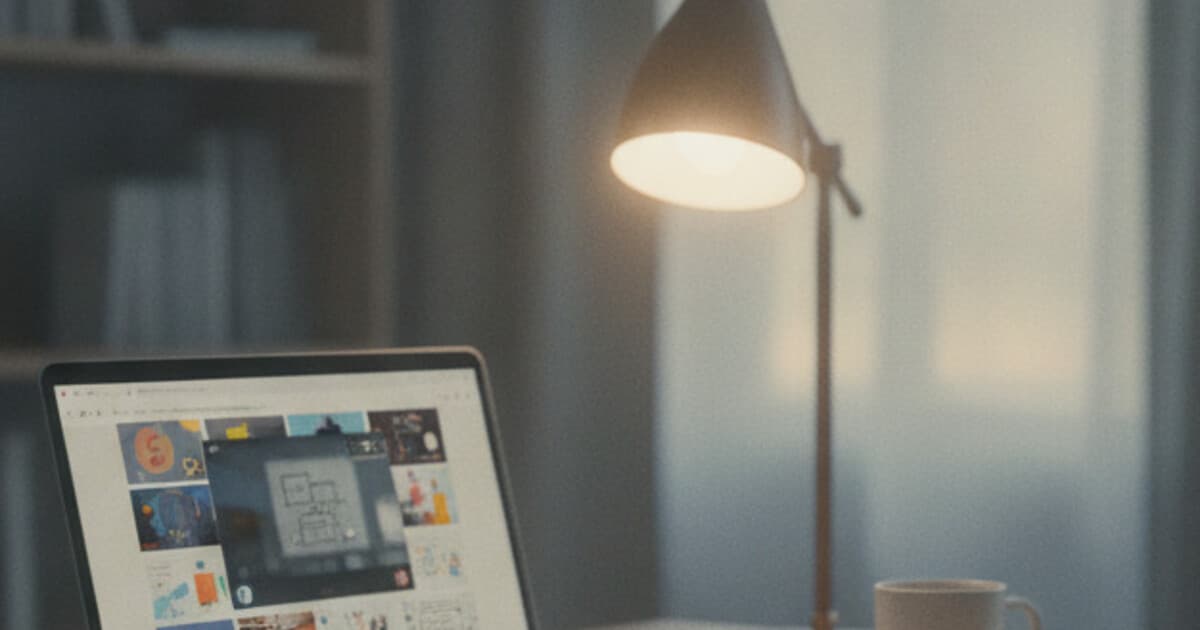 Student at a laptop using an online learning platform with AI detection icons in the background