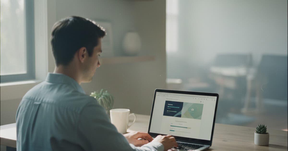Person reviewing online course content on a laptop with an online learning dashboard visible