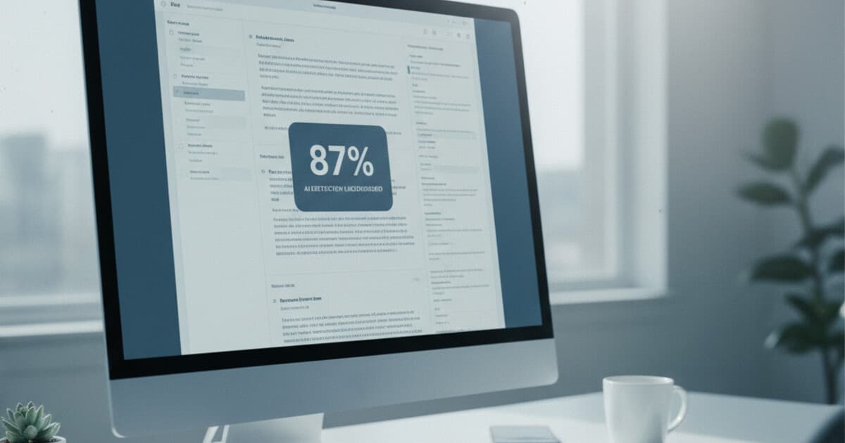 A laptop screen showing an AI detection score with text being analyzed