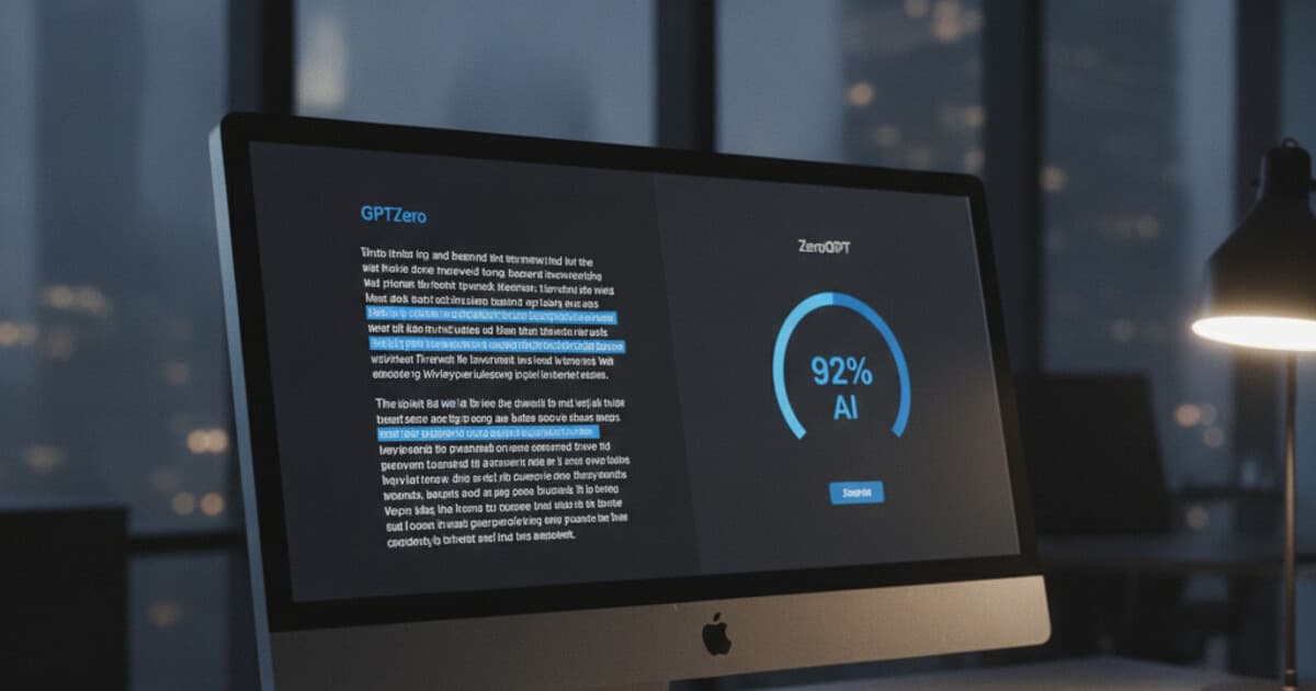 Split-screen comparison of GPTZero and ZeroGPT AI detector interfaces showing text analysis results side by side