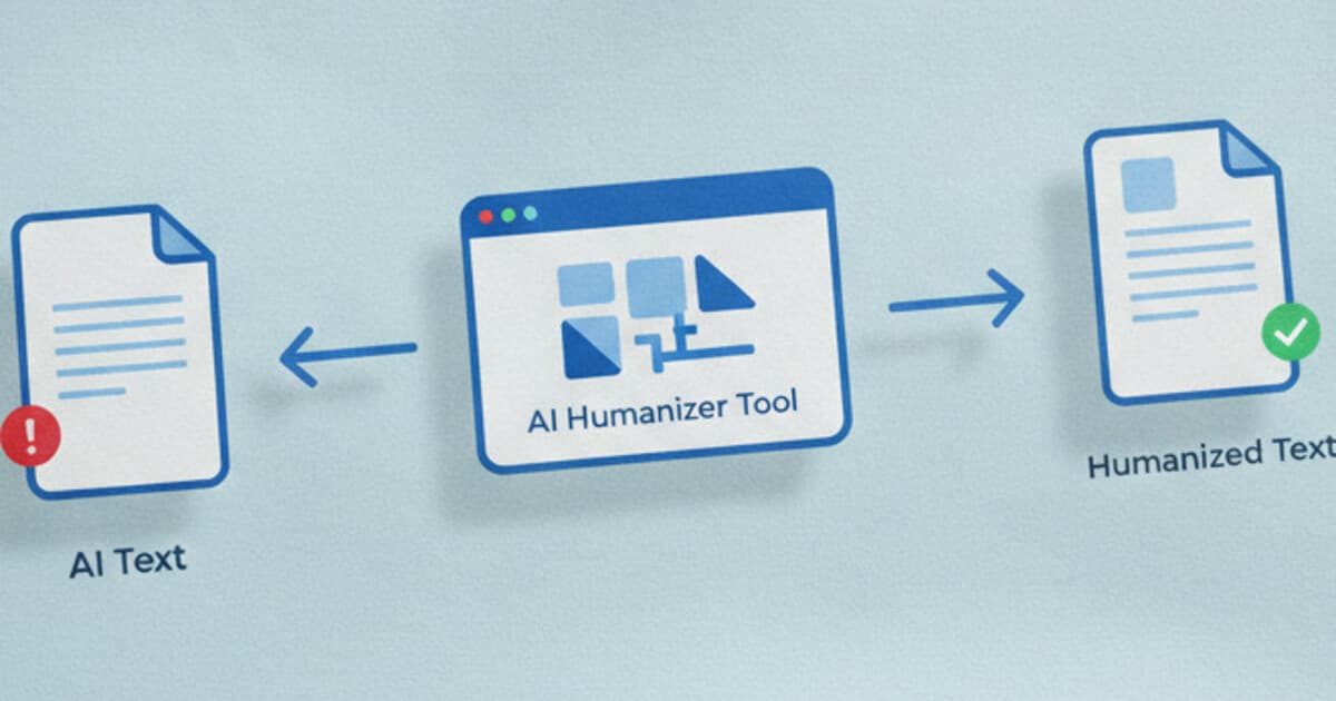 Screen showing AI-generated text being processed through a humanizer tool with a green checkmark replacing a red AI detection warning