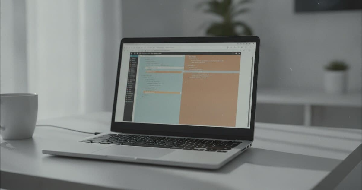 Laptop on desk showing text editor with AI-generated and humanized text being compared