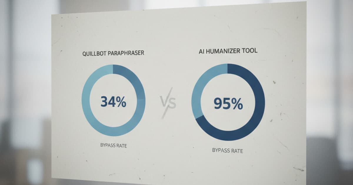 QuillBot vs AI humanizer comparison showing bypass rate difference on AI detectors