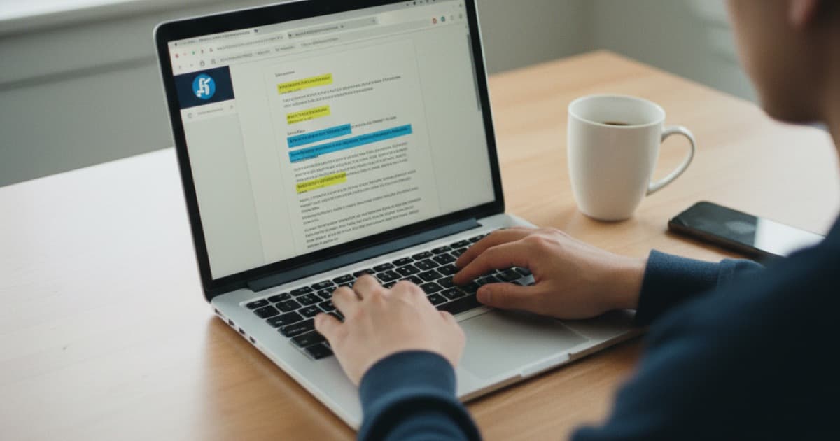 Person reviewing document on laptop screen